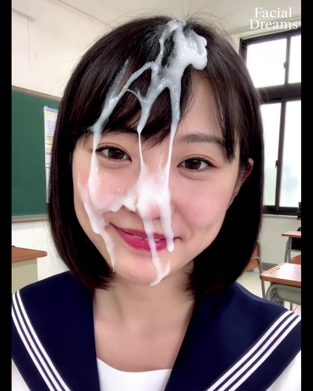 顔に射精された制服姿のJK